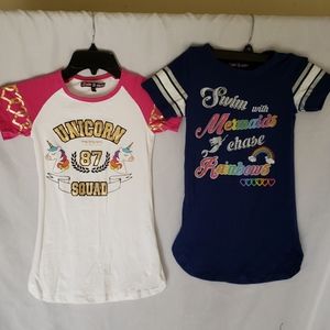 Girls long length shirts Unicorn & Mermaid 10/12